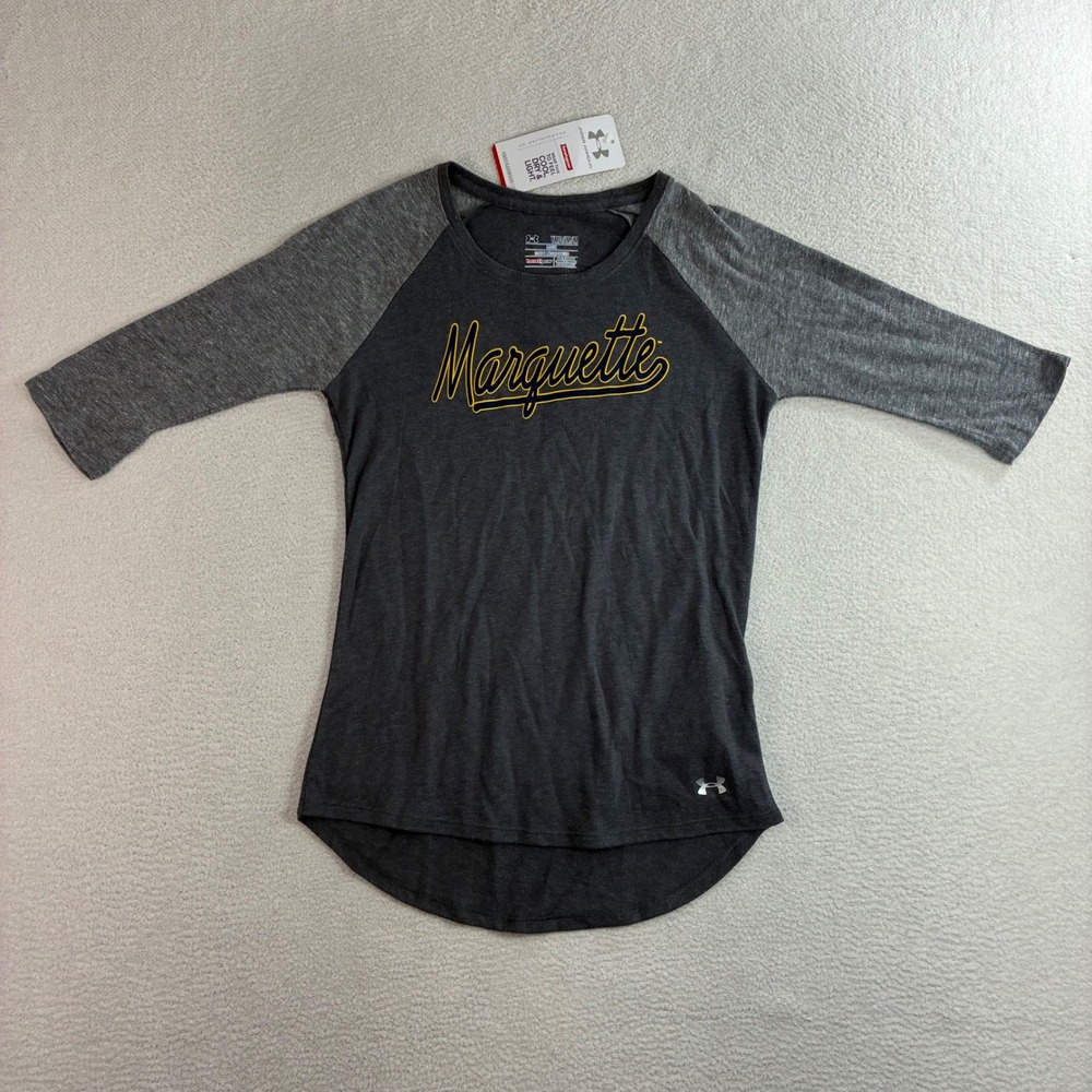Under Armour Marquette University Raglan T Shirt Youth M Gray Loose Heatgear NWT